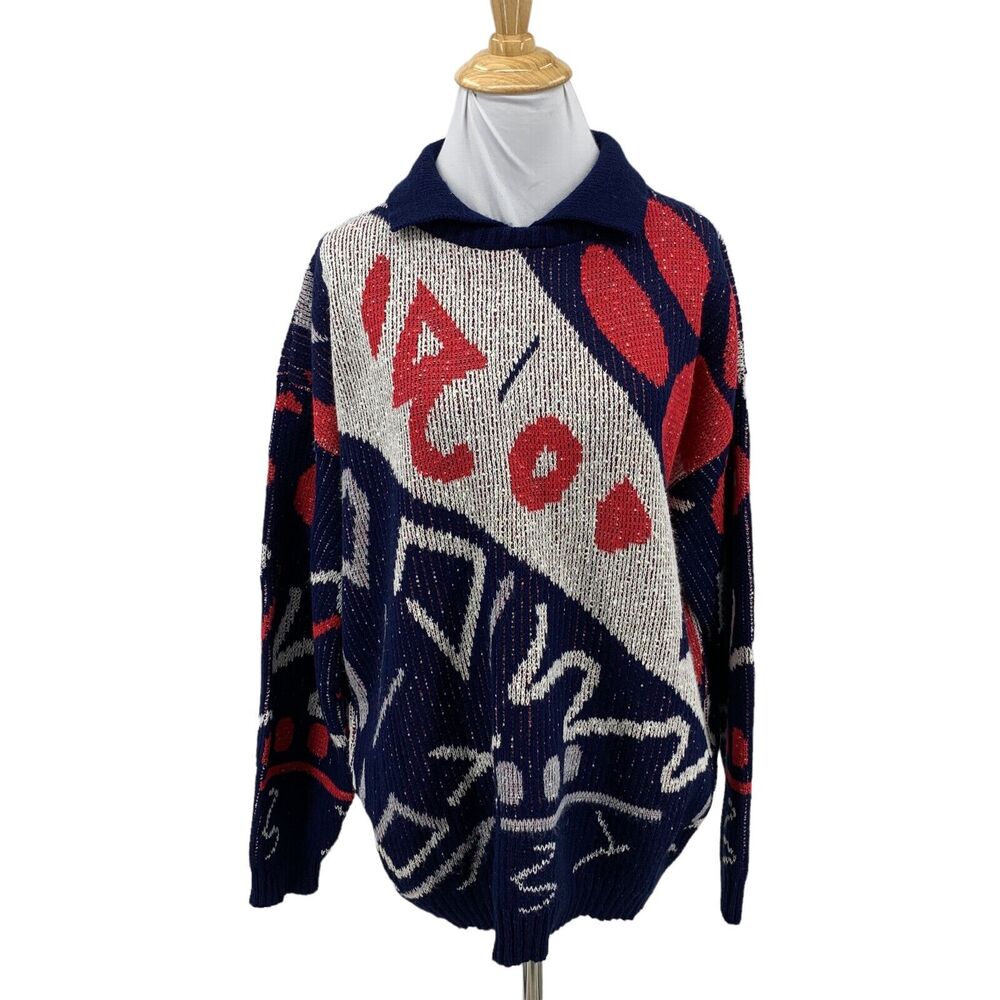 Vintage Keneth Too! Plus Acrylic Sweater XL Extra Large Multicolor Retro 80s